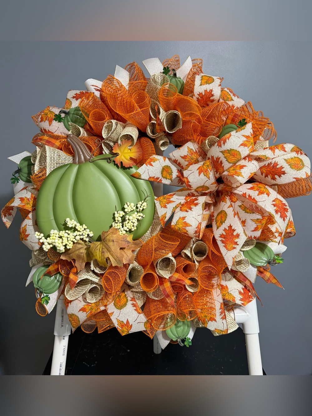 Fall Pumpkin Fall Wreath with Orange & Green Accents